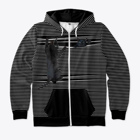 Black Cat Stripe All Over Zipped Hoodie Standard T-Shirt Front