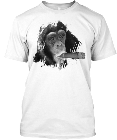 Cigar Monkey White T-Shirt Front