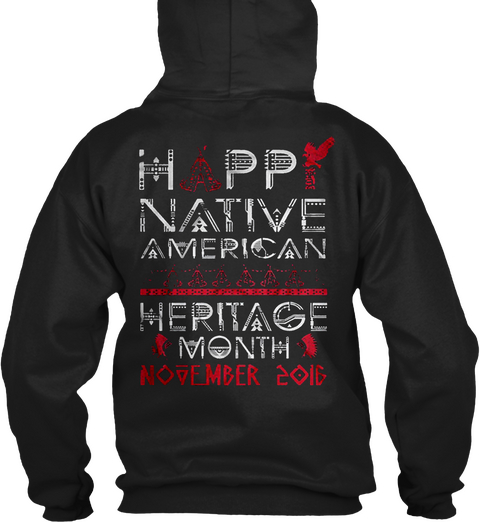 Happy Native American Black T-Shirt Back