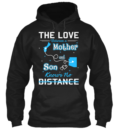 The Love Between A Mother And Son Knows No Distance. Guam  Arizona Black T-Shirt Front