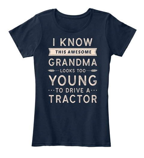 Awesome Tractor Driver Grandma New Navy Camiseta Front