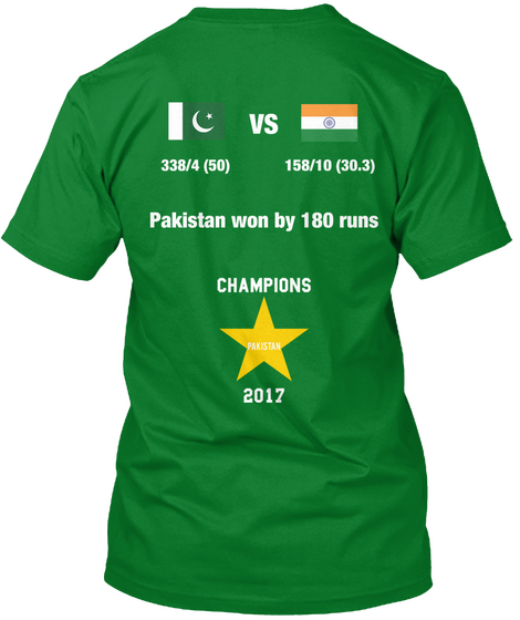 338/4(50) 158/10(30.3) Pakistan Won By180 Runs Champions Pakistan 2017 Bright Green Maglietta Back