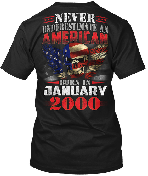 American Born In January 2000 Black T-Shirt Back