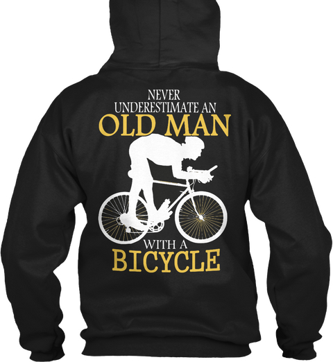 Old Man With A Bicycle Black T-Shirt Back