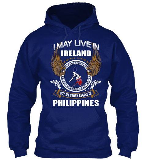 I May Live In Ireland But My Story Begins In Philippines Oxford Navy Camiseta Front