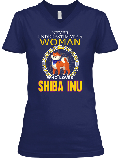 Power A Woman With Shiba Inu Navy T-Shirt Front