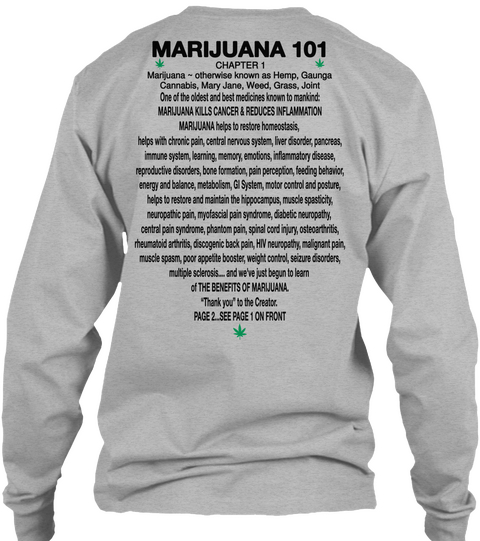 Marijuana 101 Sport Grey áo T-Shirt Back