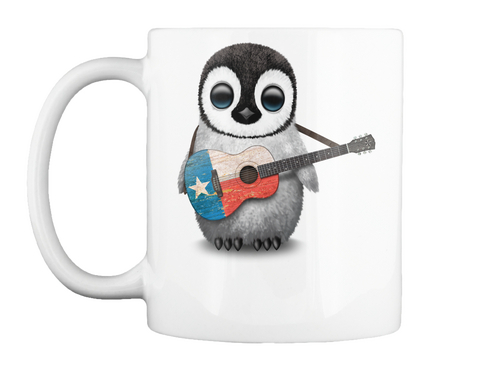 Mug   Baby Penguin Playing Texas Flag Guitar White Camiseta Front