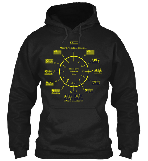 Circle Of 5ths In Yellow (Hoodie) Black T-Shirt Front