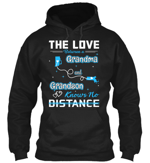 The Love Between A Grandma And Grand Son Knows No Distance. Rhode Island  Massachusetts Black T-Shirt Front