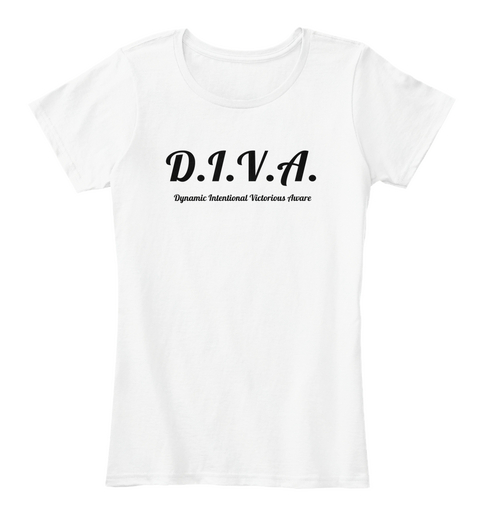 D. I. V. A. Dynamic International Victorious Aware White Maglietta Front