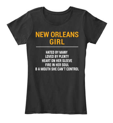 New Orleans La Girl   Heart On Sleeve. Customizable City Black T-Shirt Front