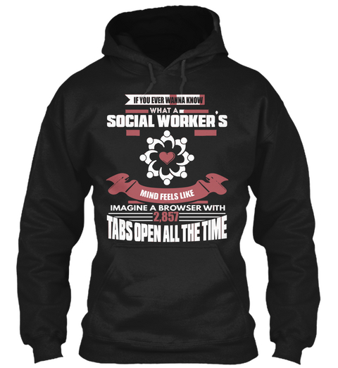 If You Ever Wanna Know What A Social Worker's Mind Feels Like Imagine A Browser With 2,857 Tabs Open All The Time  Black T-Shirt Front