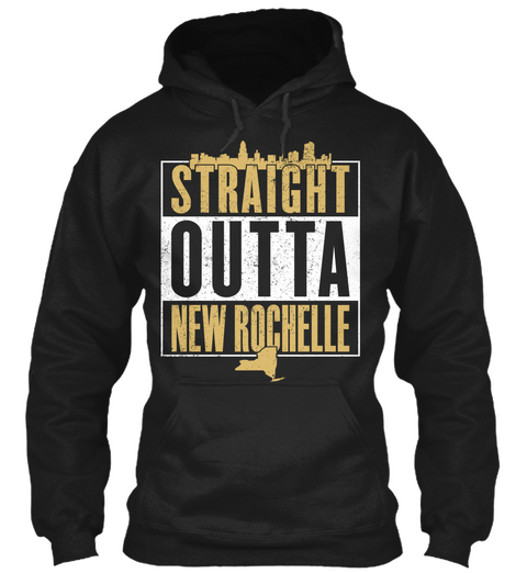 Straight Outta New Rochelle  Black T-Shirt Front