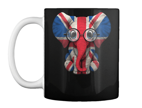 Mug   Baby Elephant With Glasses And British Flag Black Maglietta Front