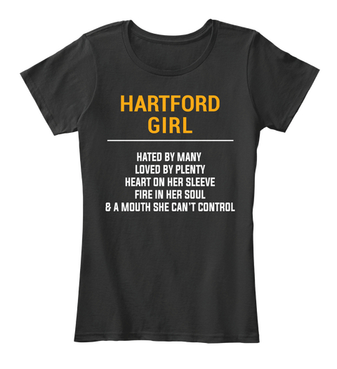 Hartford Ct Girl   Heart On Sleeve. Customizable City Black T-Shirt Front