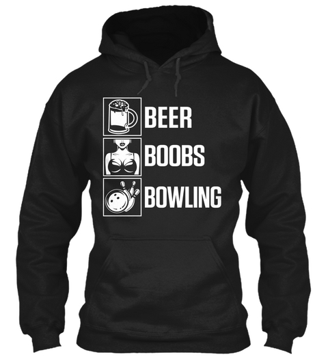 Beer Boobs Bowling Black T-Shirt Front