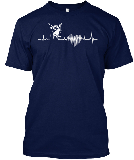 Doberman Heart Beat Navy T-Shirt Front