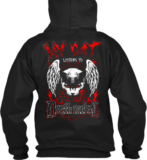 Death Metal Cat Black T-Shirt Back
