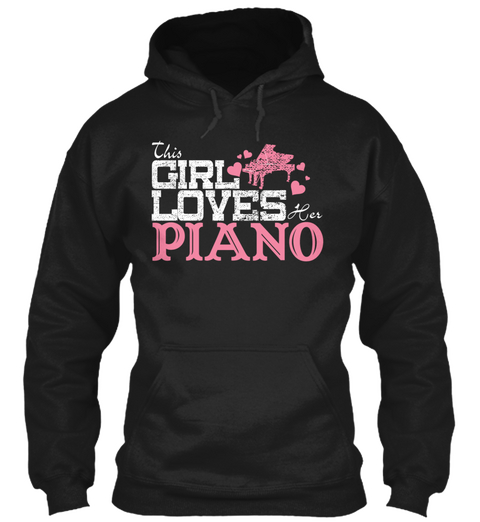 This Girl Loves Piano Black T-Shirt Front