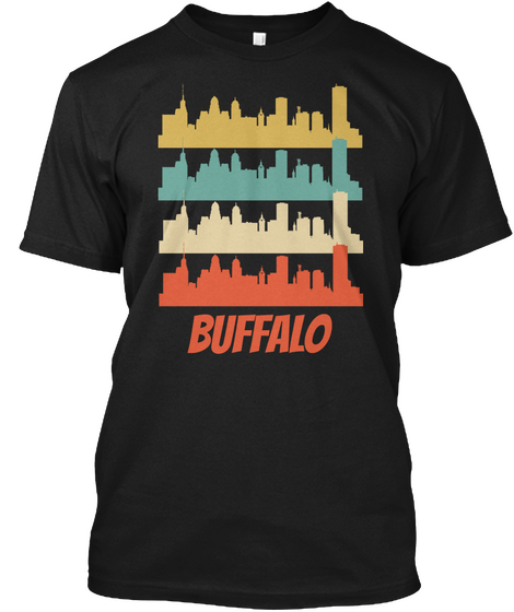 Retro Buffalo Ny Skyline Pop Art Black T-Shirt Front