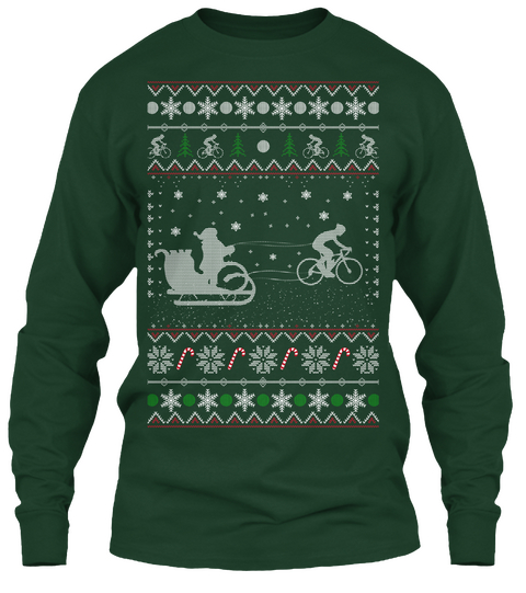 Cycling Ugly Christmas Sweater Forest Green Kaos Front
