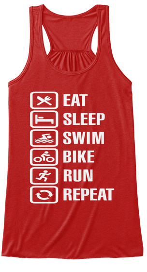 Eat Sleep Swim Bike Run Repeat Red Maglietta Front