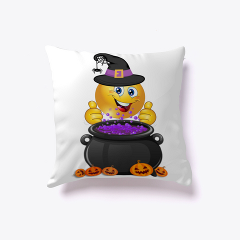 Emoji Witch  Cauldron Halloween Pillow White T-Shirt Front