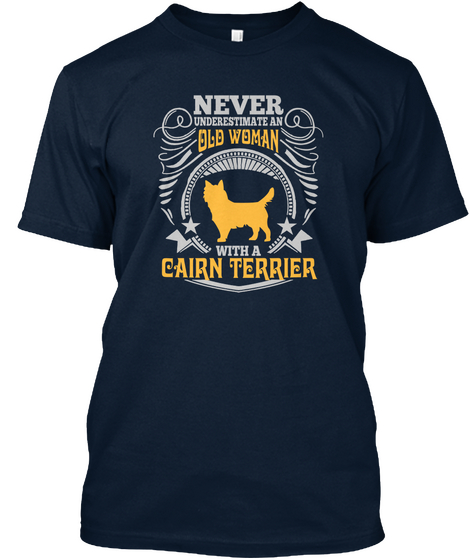 Old Woman With A Cairn Terrier T Shirts New Navy T-Shirt Front