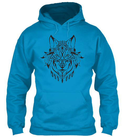 Eu Hoodie Indian Wolf Head Sapphire Blue Camiseta Front