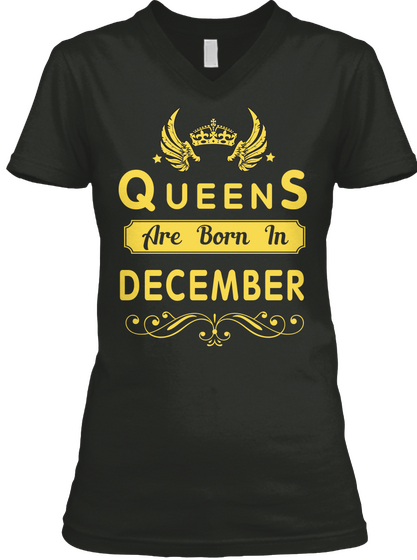 Queens Are Born In December Black Maglietta Front