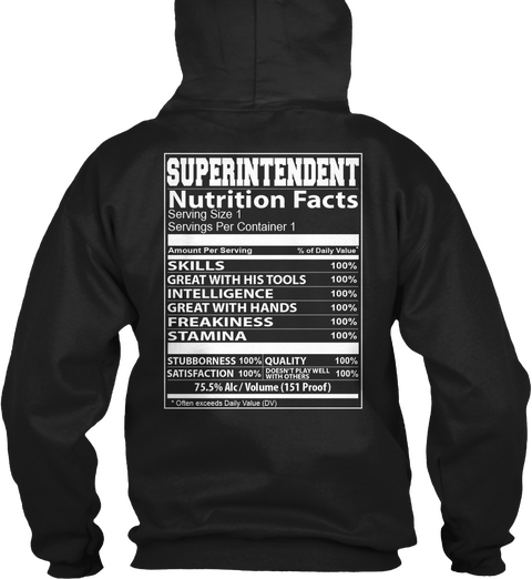 Superintendent Nutrition Facts Skills Great With His Tools Intelligence Great With Hands Freakness Stamina Black Kaos Back