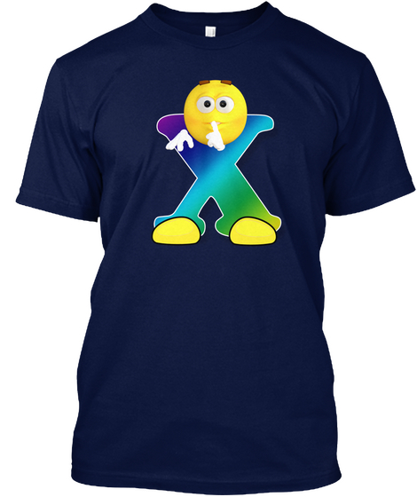 Letter X Alphabet Smiley Face Emoji Navy T-Shirt Front