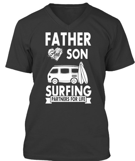 Father And Son Surfing Partners For Life Black T-Shirt Front