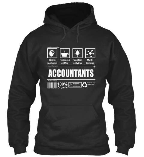 Skills Included Requires Coffee Problem Solving Multi Tasking Accountants Organic Warning Jet Black T-Shirt Front
