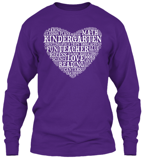 Caring Math Kindergarten Counting Field Trips Shoelaces Fun Teacher Recess Science Love Books Reading Centres Crayons  Purple T-Shirt Front