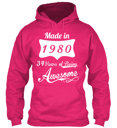 Made In 1980 34 Years Of Being Awesome Heliconia Camiseta Front
