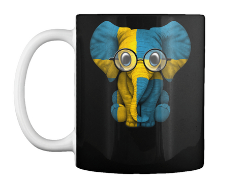 Mug   Baby Elephant With Glasses And Swedish Flag Black T-Shirt Front