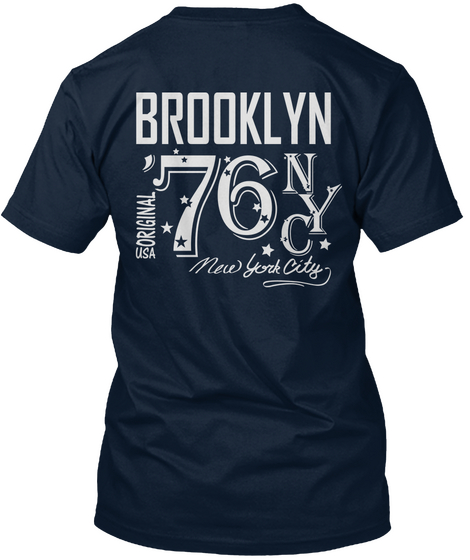 Brooklyn 76 Nyc Usa Original New Year City New Navy Camiseta Back