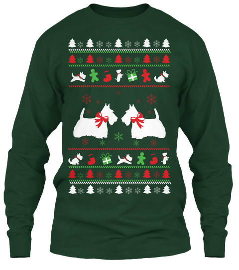 Scottie Christmas   Vintage Style   Forest Green T-Shirt Front