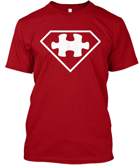 Autism Superhero Logo Hat Deep Red T-Shirt Front