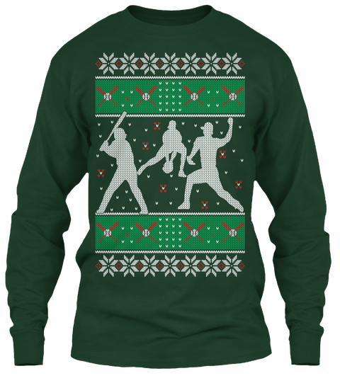 Baseball! Ugly Christmas Sweater Forest Green Camiseta Front
