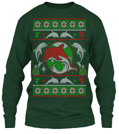 Dolphins   Christmas Forest Green Camiseta Front