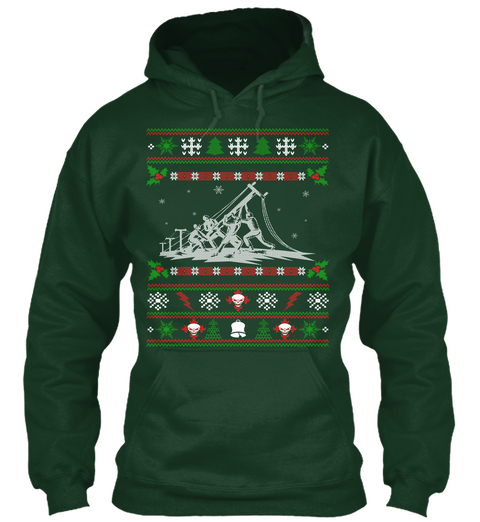 Lineman Ugly X Mas Sweater Hood Design!  Forest Green Kaos Front