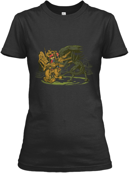 Alien Fighting Black T-Shirt Front