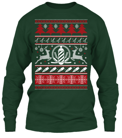 Barber Ugly Christmas Sweater Forest Green T-Shirt Front