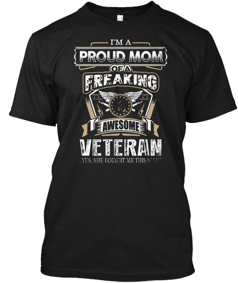 Proud Mom Awesome Veteran Black T-Shirt Front