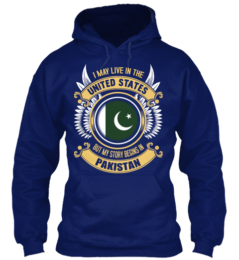 I May Live In The United States But My Story Begins In Pakistan Oxford Navy Maglietta Front