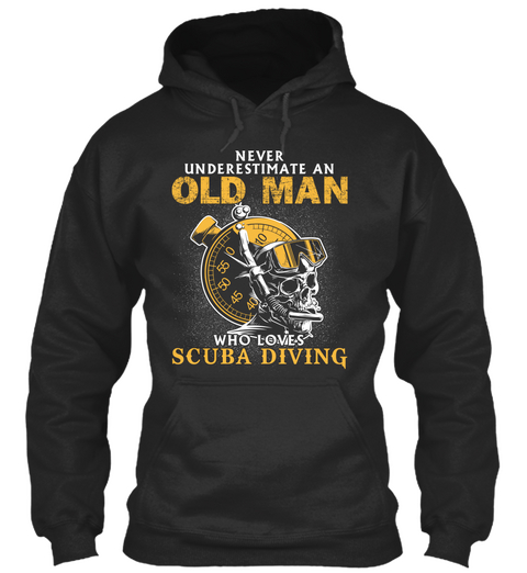 Old Man Loves Scuba Diving Jet Black Camiseta Front