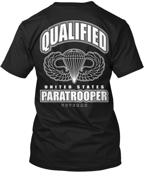Qualified United States Paratrooper Veteran Black Camiseta Back